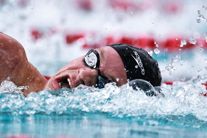 Léon Marchand lors du 200 m nage libre aux Pro Swim Series, à Fort Lauderdale, en Floride, le 2 mai 2025.