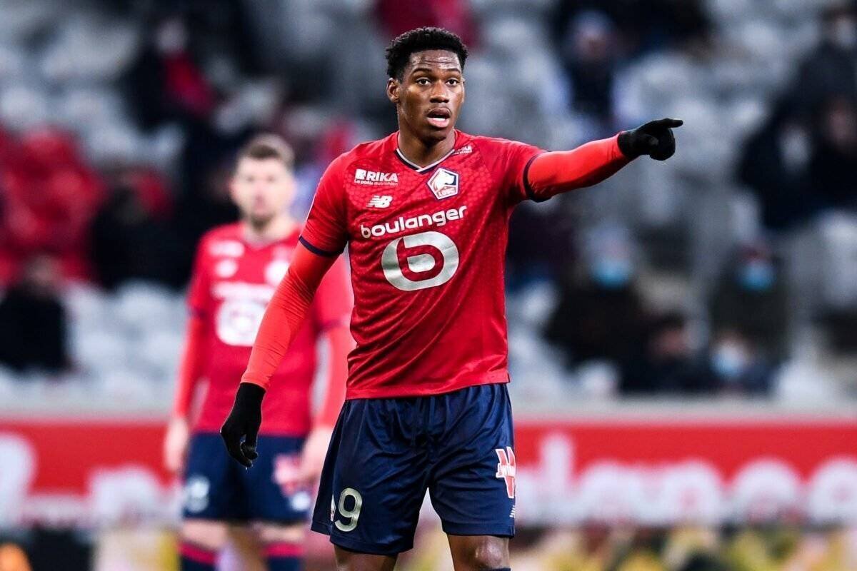 Jonathan David lors d'un match de Ligue 1 avec Lille