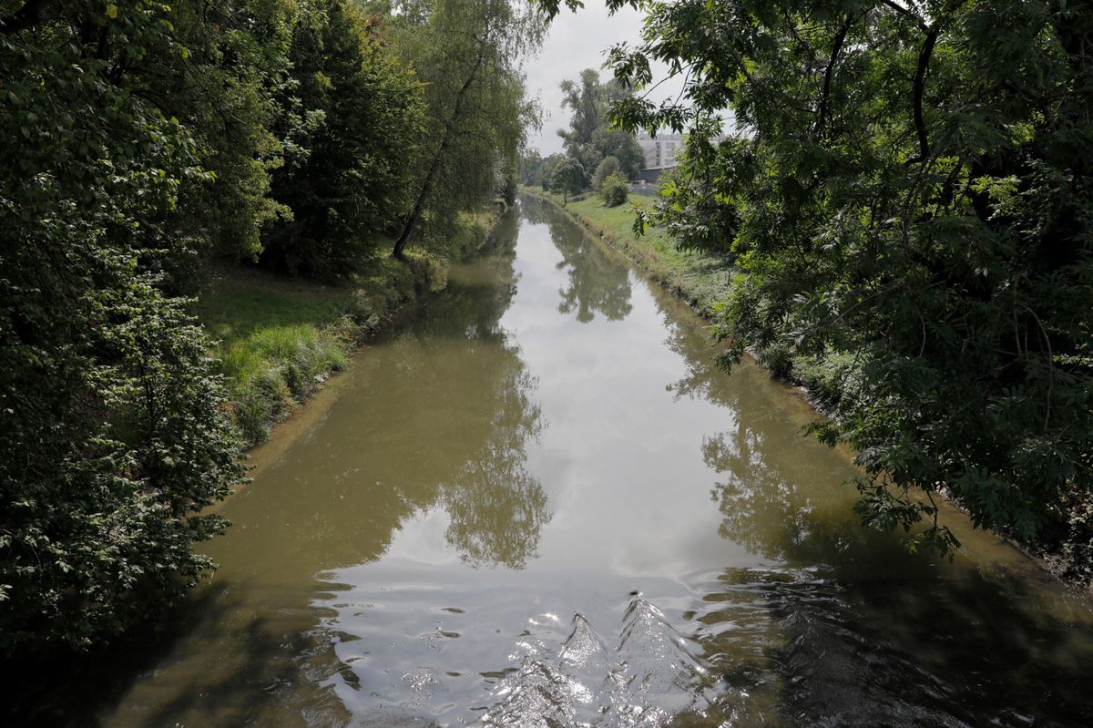 Rivière calme traversant un paysage boisé sous un ciel nuageux