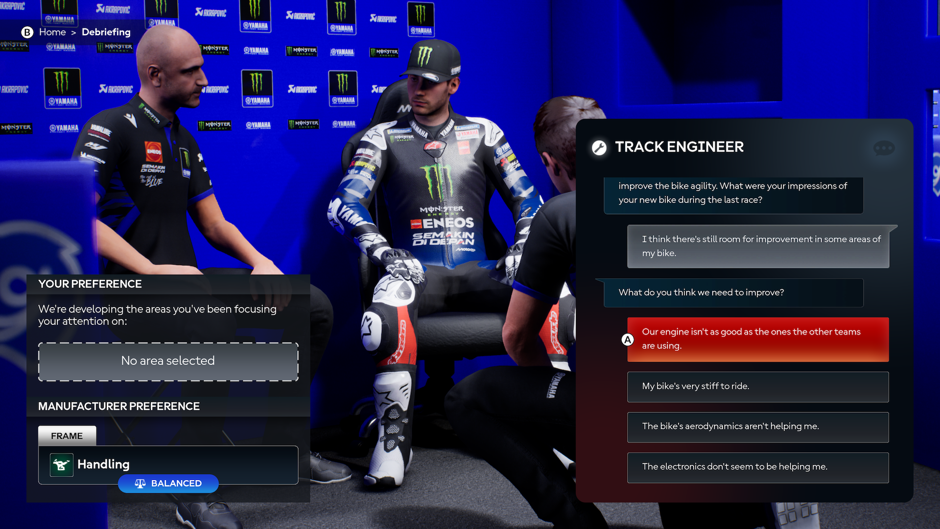 Débriefing avec l'ingénieur dans MotoGP 25