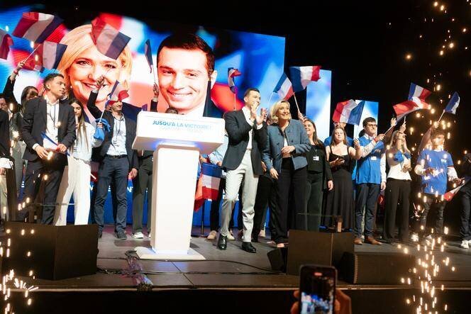 Meeting de Marine Le Pen et de Jordan Bardella, à l’Arena de Narbonne (Aude), le 1er mai 2025.