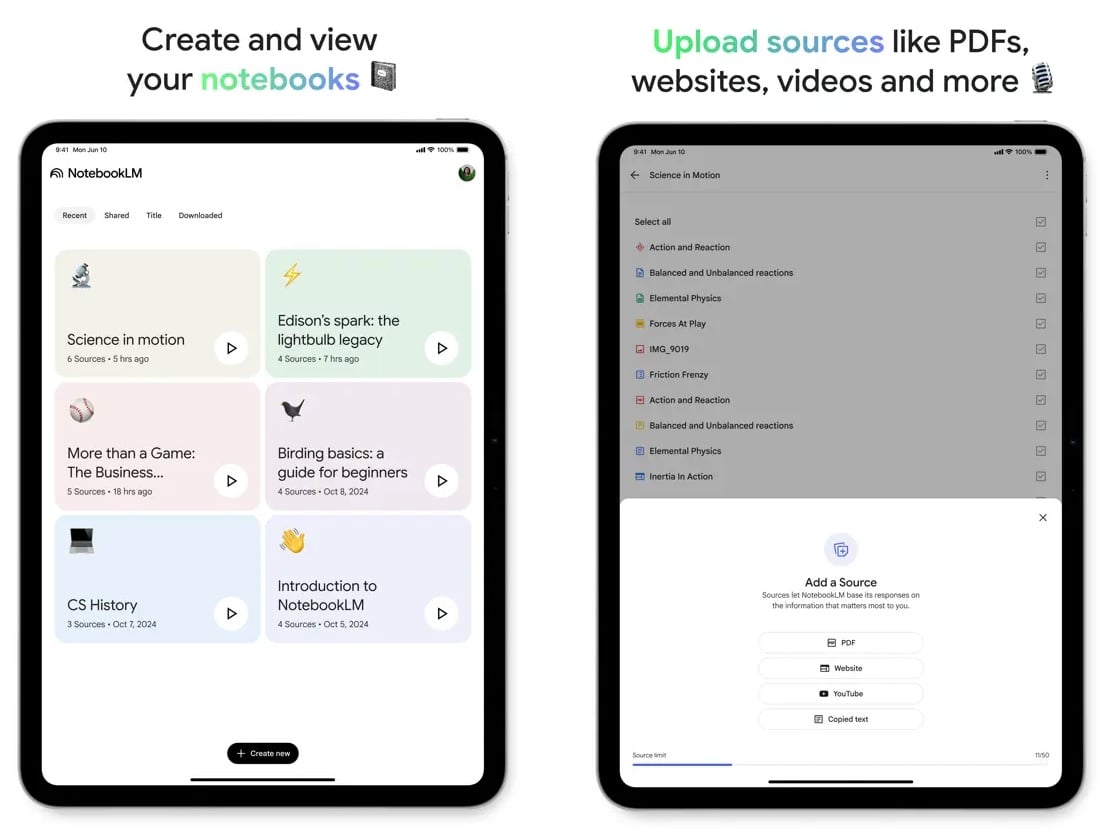 Interface Google NotebookLM
