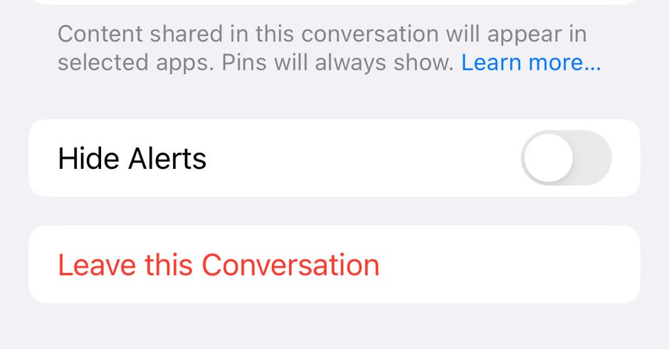 Option Quitter cette conversation sur iPhone