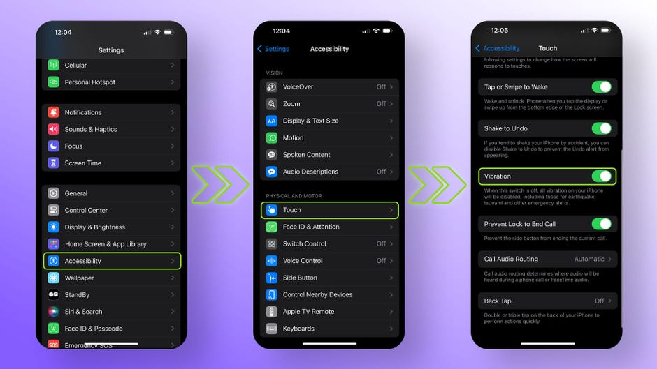 Désactivation de la vibration sur iPhone