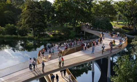 Proposition de ponts traversant le lac dans St James's Park par Wilkinson Eyre