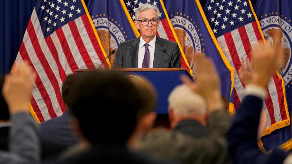 Le président de la Fed, Jerome Powell, lors d'une conférence de presse