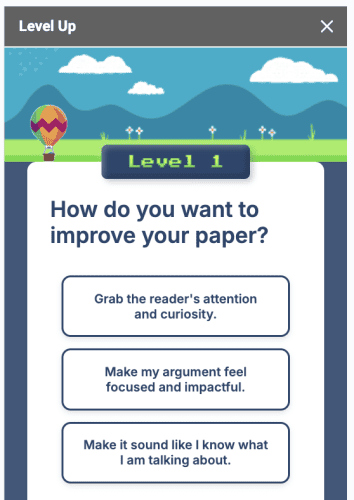 Exemple de suggestions de l'application Level Up