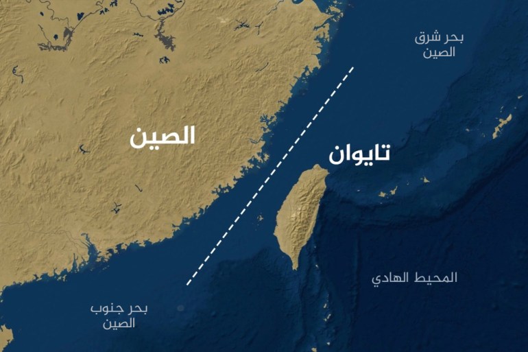 Carte de Taïwan et du continent chinois avec la ligne médiane