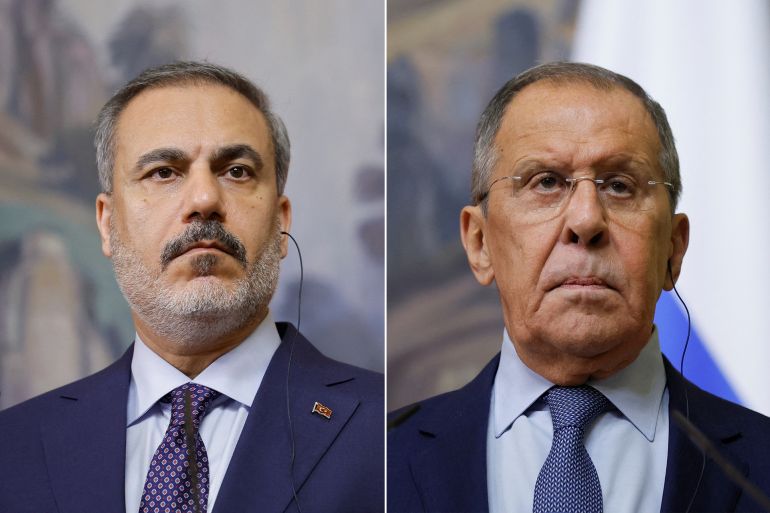 Le ministre turc des Affaires étrangères Hakan Fidan (à gauche) et son homologue russe Sergueï Lavrov (Reuters)
