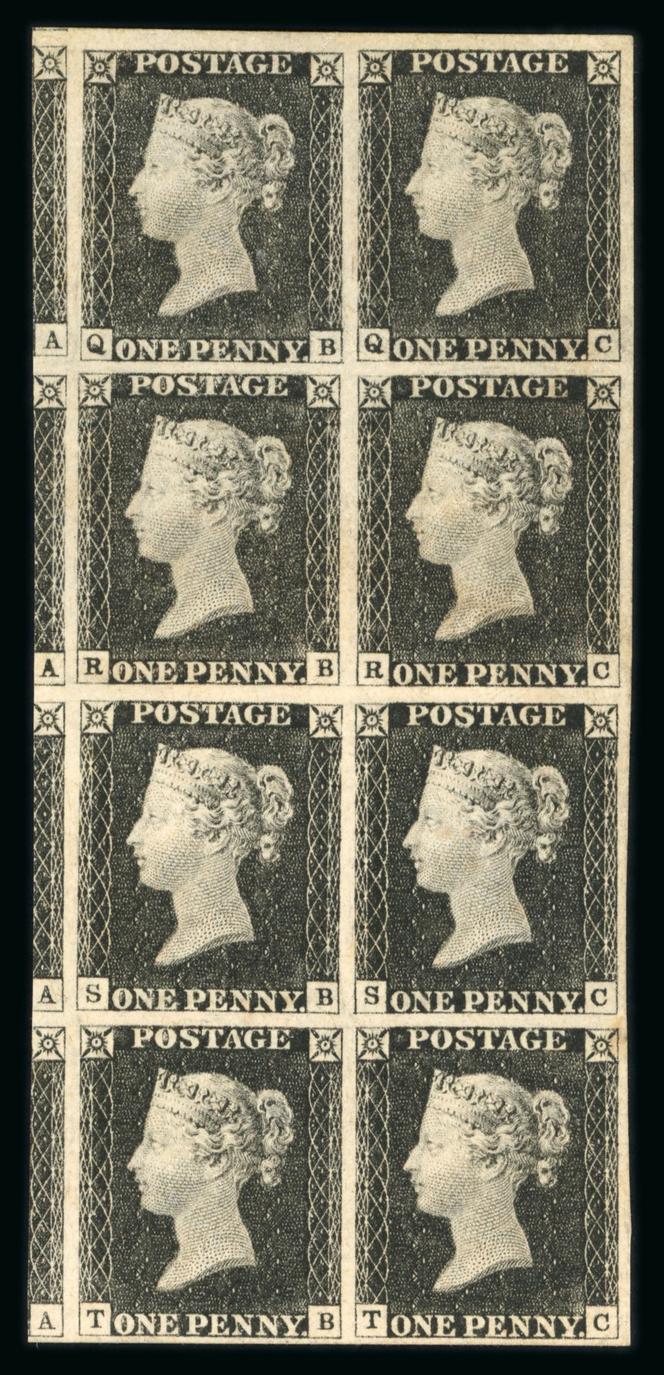 Bloc de huit 'Black Penny' de Grande-Bretagne (1840), estimation 87 500 à 99 220 euros.