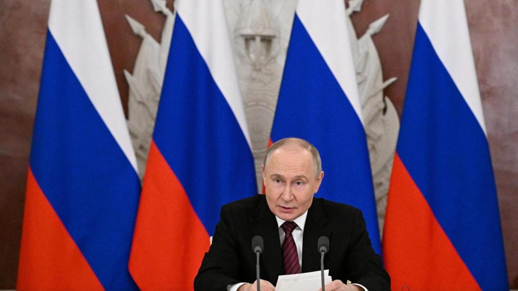 Vladimir Poutine lors d'une conférence au Kremlin, Moscou