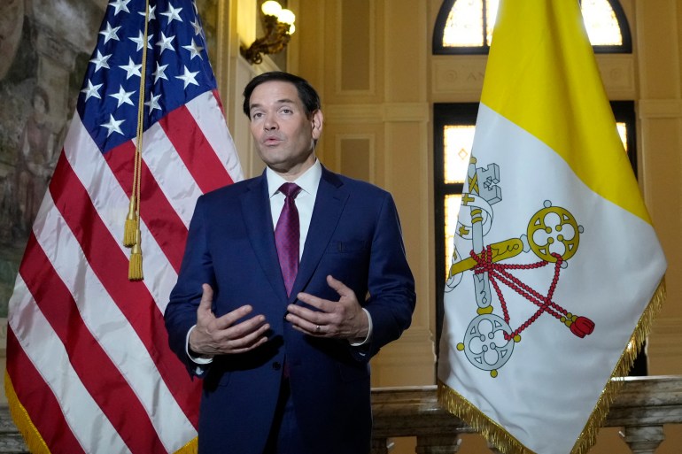 Le secrétaire d'État Marco Rubio lors d'une réunion à Rome, mai 2025