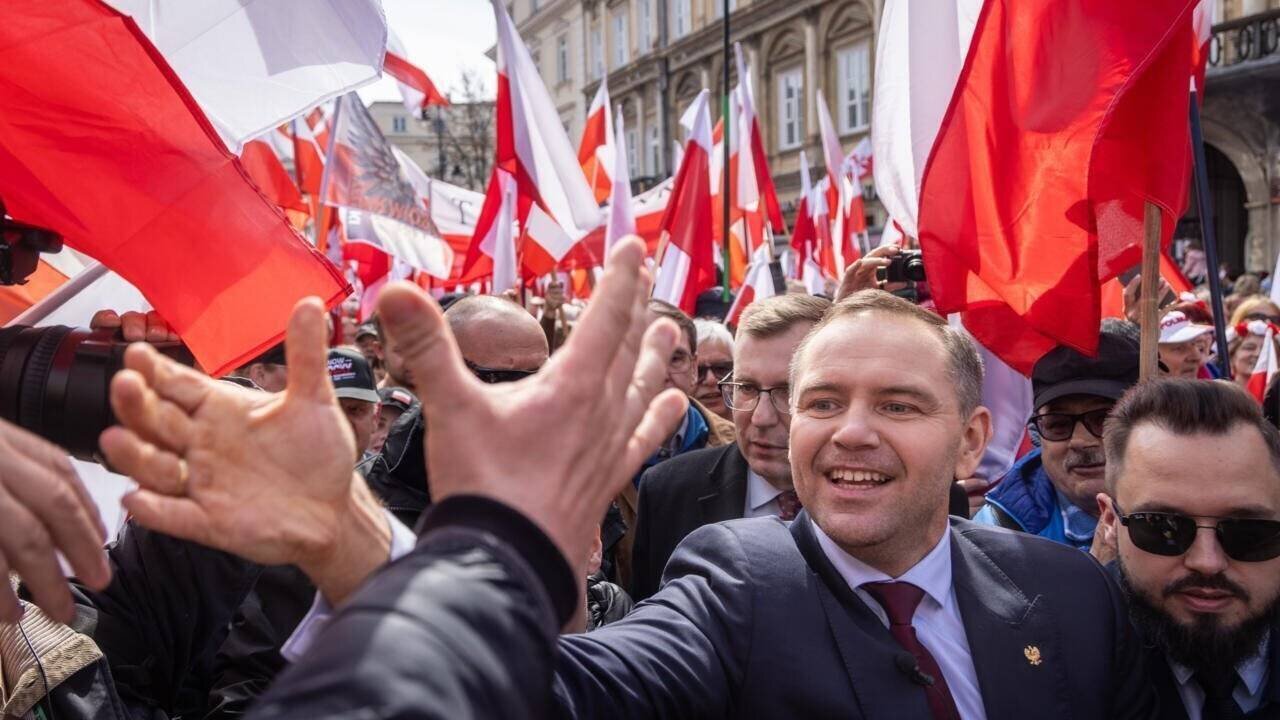 Karol Nawrocki, candidat à l'élection présidentielle en Pologne, le 12 avril 2025, à Varsovie