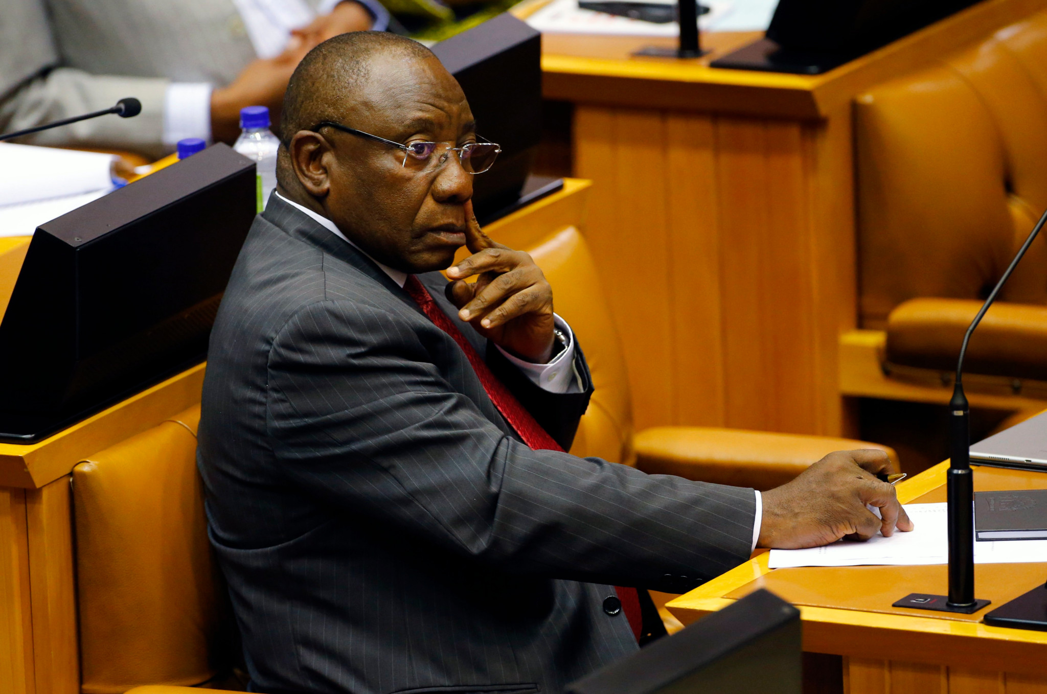 Le président Cyril Ramaphosa lors d'une session parlementaire au Cap après l'annonce de la démission de Jacob Zuma, le 15 février 2018.