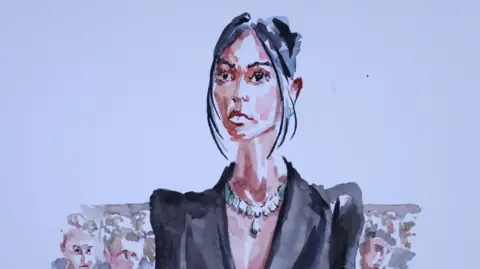 Croquis d'audience représentant Kim Kardashian lors du procès