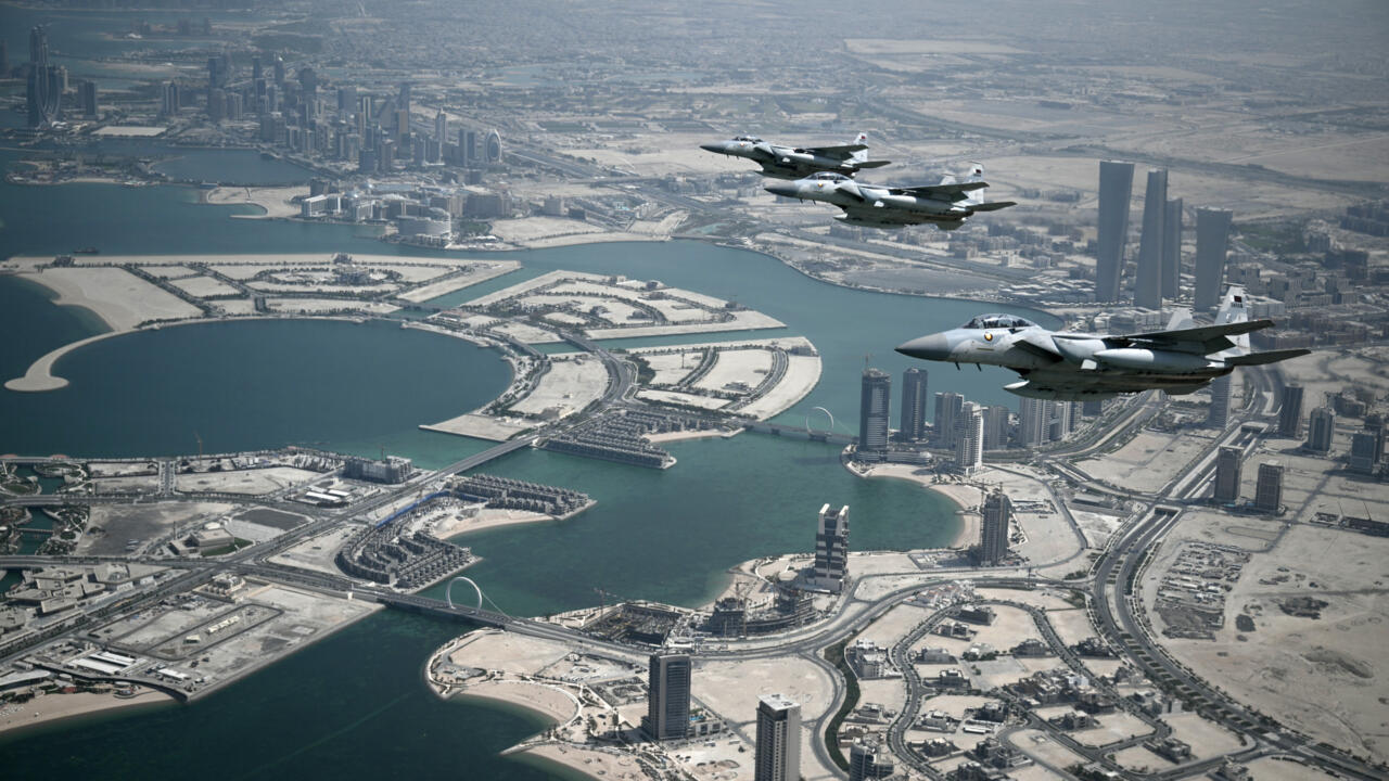 Appareils de l'armée de l'air qatarie escortant l'avion de Donald Trump à Doha, le 14 mai 2025
