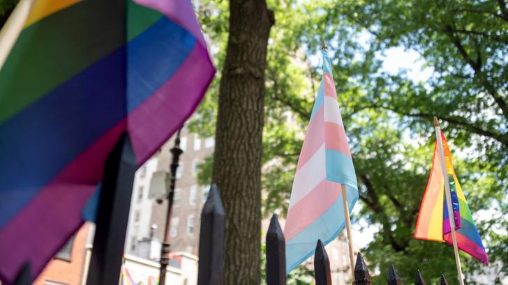 Illustration de rainbow flag et du drapeau trans à New York le 26 juin 2020