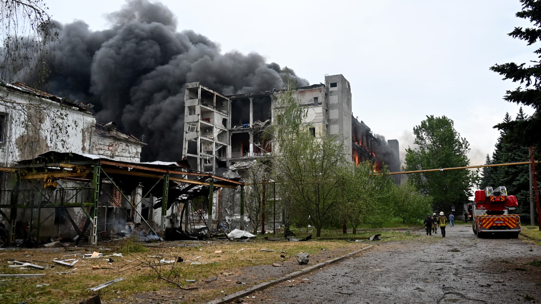 Ville de Kharkiv endommagée par les frappes russes
