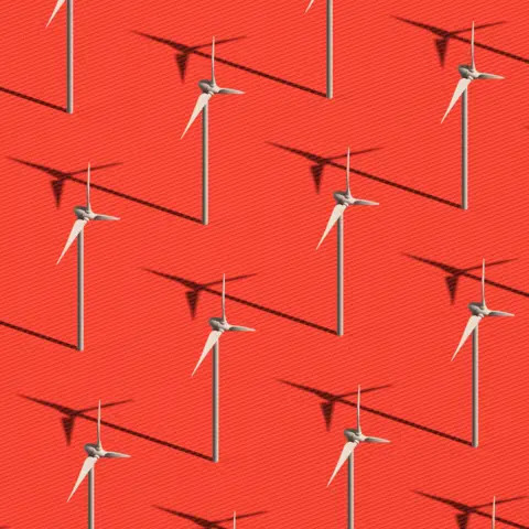 BBC Wind turbines on a red background