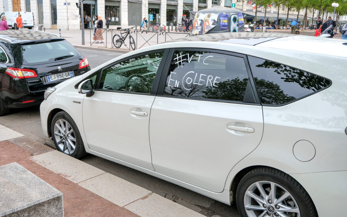Chauffeurs VTC lors d'une mobilisation à Lyon