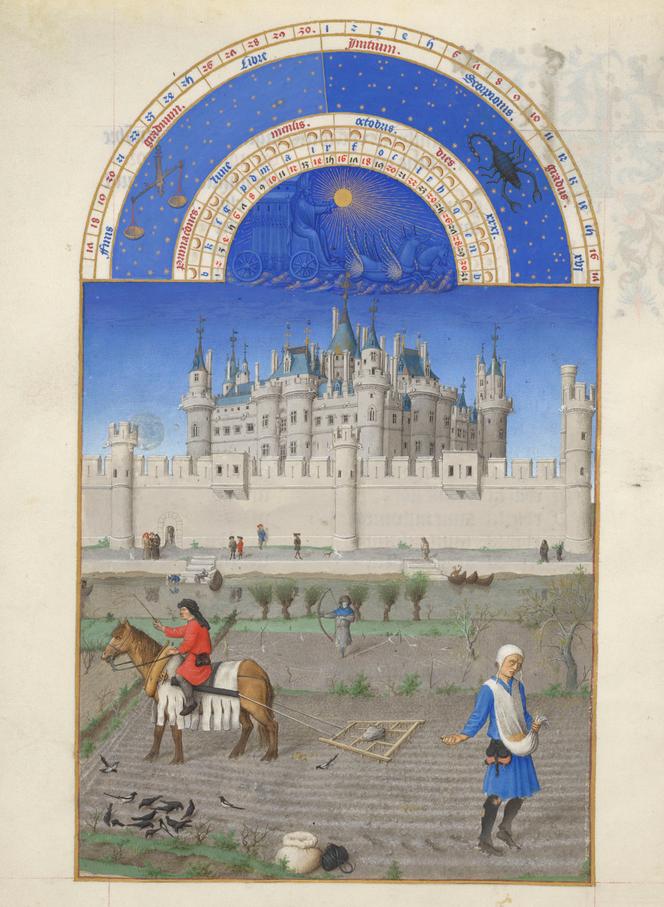 Le mois d’octobre, dans le manuscrit « Les Très Riches Heures du duc de Berry », exposé au Musée Condé du château de Chantilly (Oise).