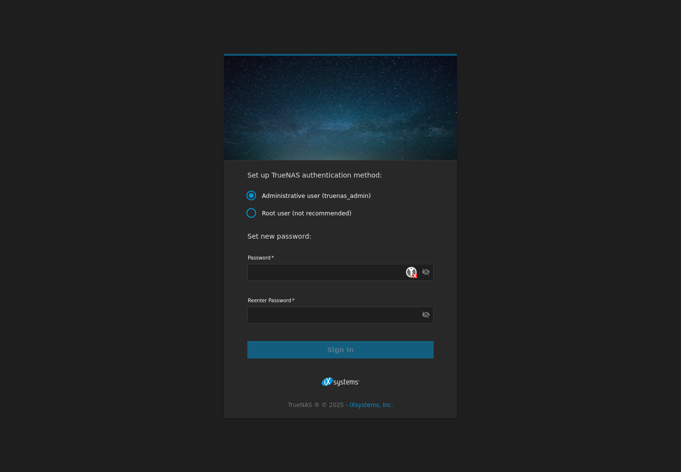 Configuration du compte administrateur depuis l'interface Web de TrueNAS SCALE