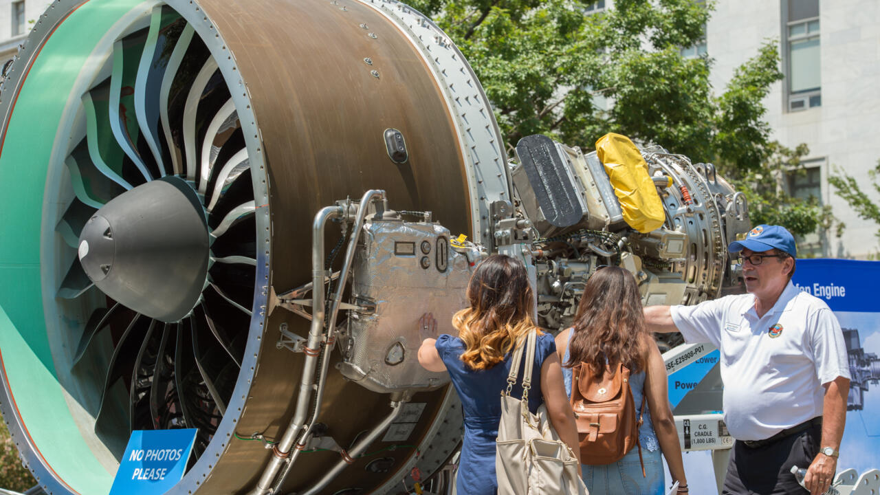 Le moteurs GTF de Pratt & Whitney exposé au Capitol Hill à Washington, le 19 juillet 2017