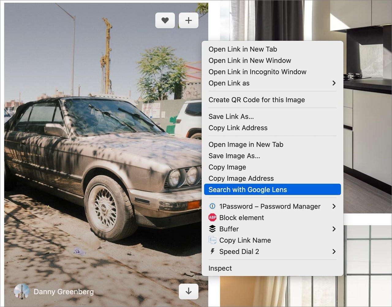 Menu contextuel Google Lens