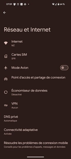 Paramètres Réseau et Internet