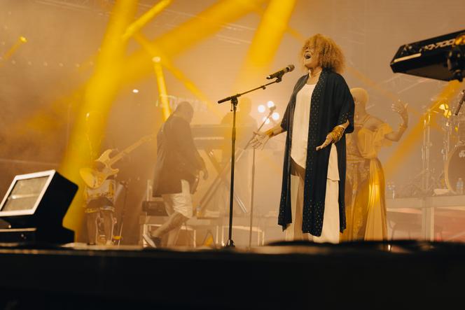 Jocelyne Béroard du groupe Kassav, lors du festival Rio Loco, à Toulouse, le 11 juin 2025.