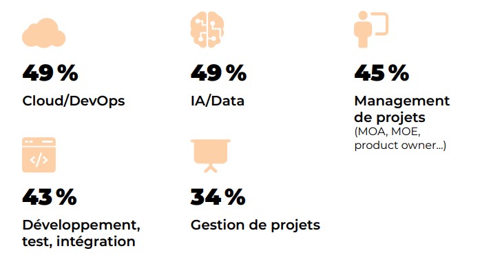Les expertises numériques les plus demandées en 2025. (Source: Inop's)