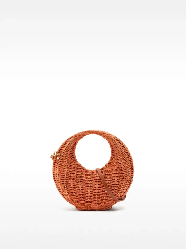 Sac bandoulière rond en raphia