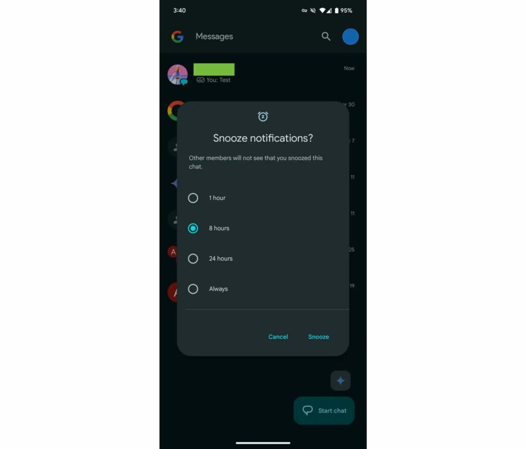 Google Messages snooze