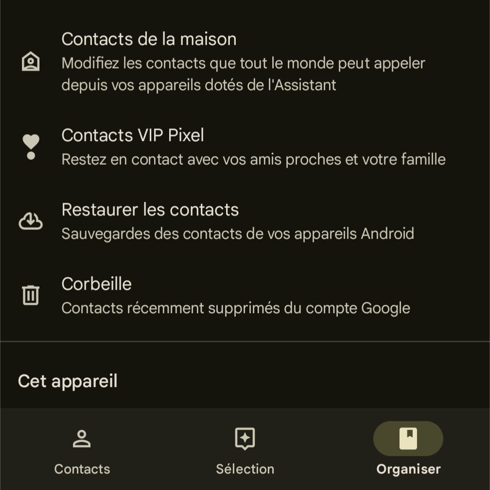 Accès option Contacts VIP Pixel