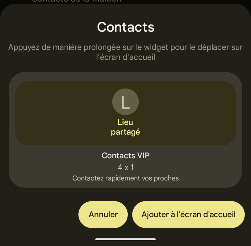 Ajout Contacts VIP à l'écran d'accueil