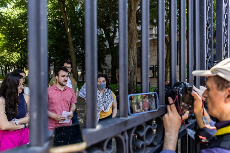 Mahmoud Khalil lors d'une manifestation à l'Université de Columbia en soutien à Gaza, New York, 1er juin 2024
