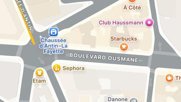 Le boulevard Haussmann renommé sur l'application cartographie Apple. (Capture d'écran Apple)