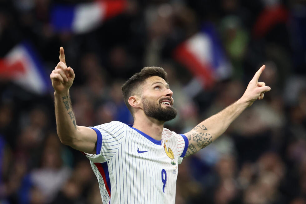 Olivier Giroud buteur pour l'équipe de France contre le Chili au stade Vélodrome le 26 mars 2024
