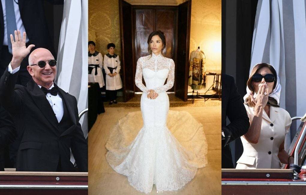 Jeff Bezos et Lauren Sanchez quittant la cérémonie à Venise