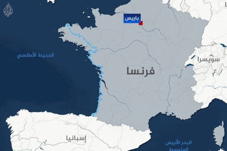 Carte de France avec le tracé du parcours VéloDysée le long de la côte Atlantique