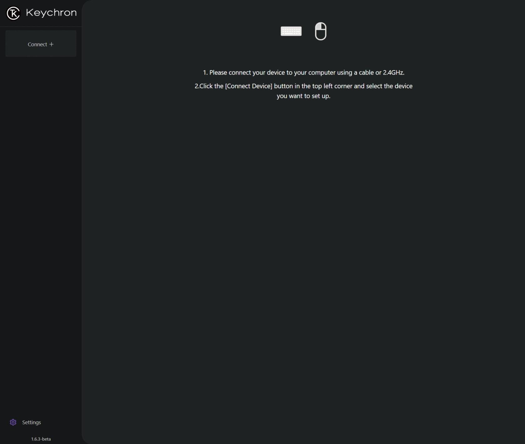Interface pour connecter le clavier dans Keychron Launcher