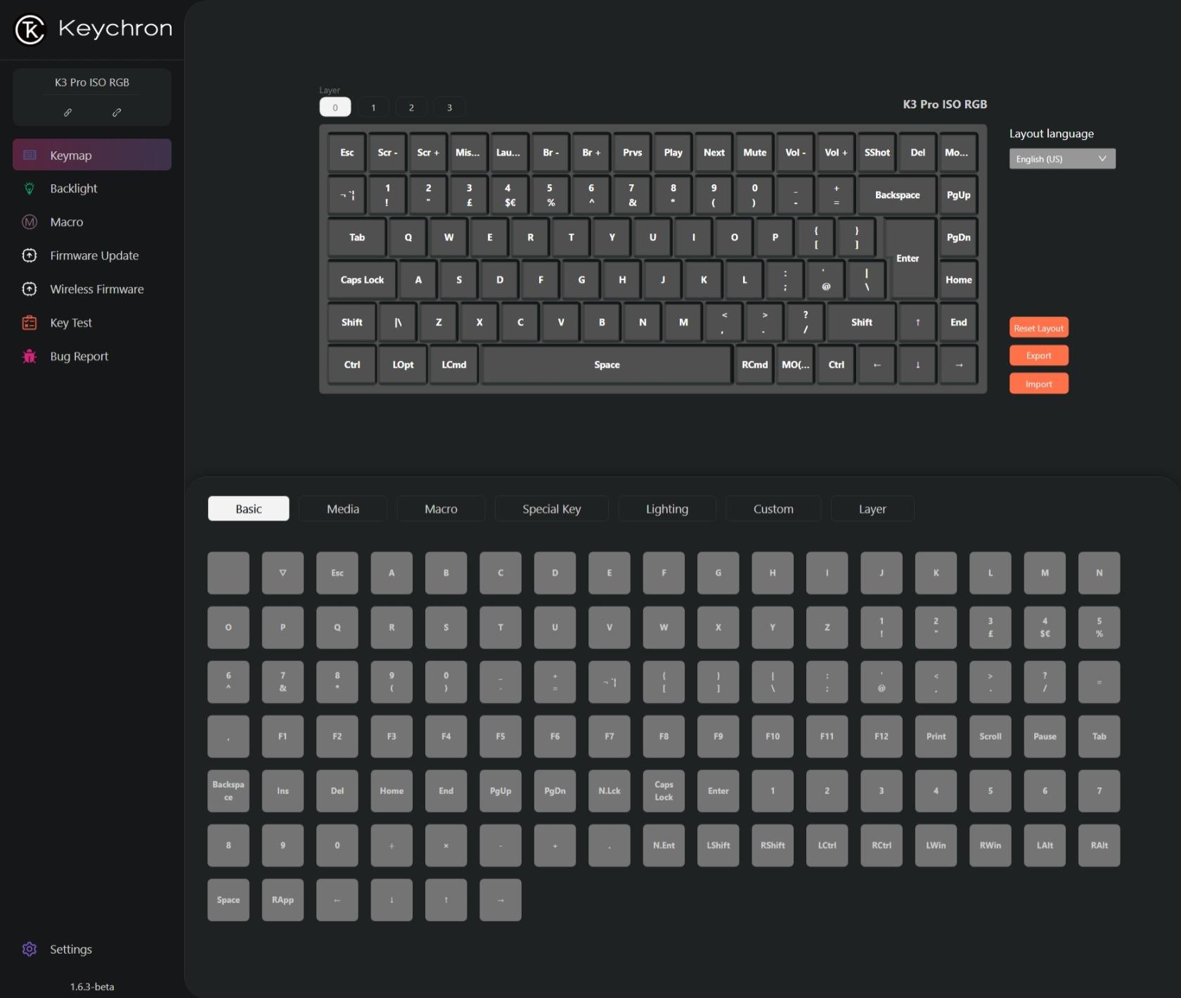 Configuration de la disposition des touches dans Keychron Launcher