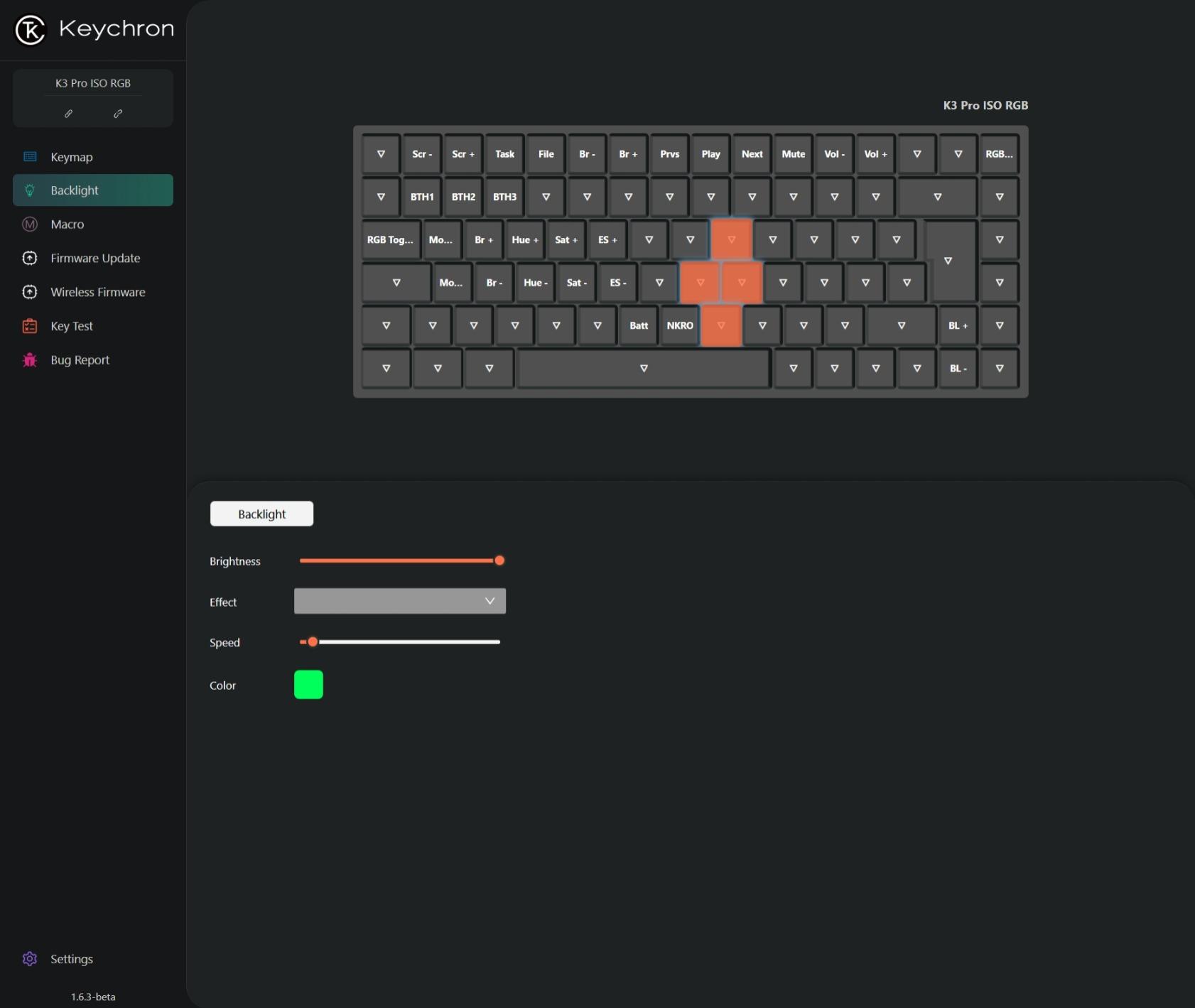 Configuration du rétroéclairage du clavier Keychron K3 Pro depuis Keychron Launcher