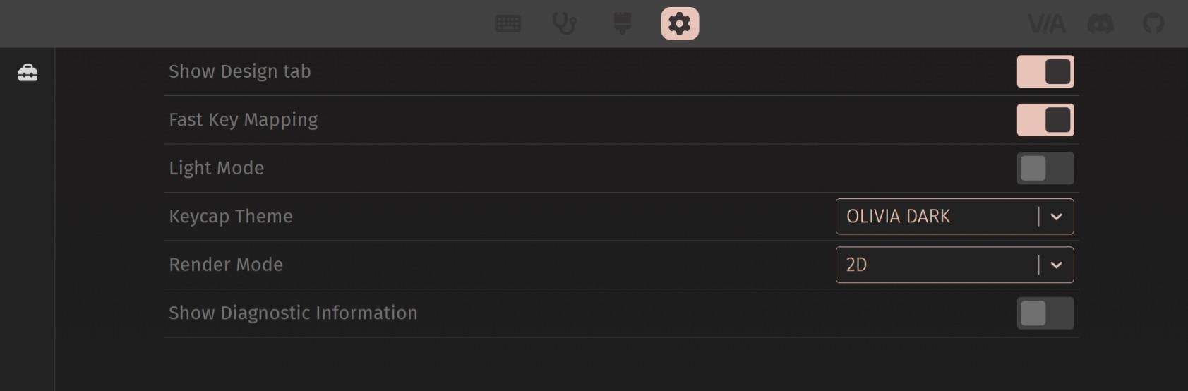 Paramètrs de l'application Web VIA pour activer le mode conception