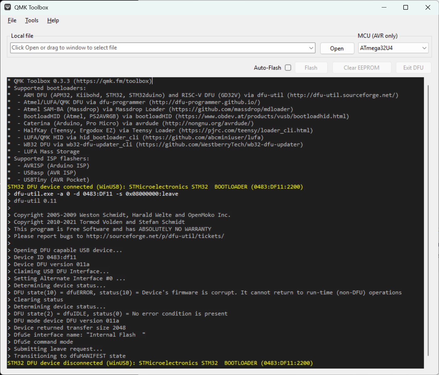 Aperçu de l'outil QMK Toolbox