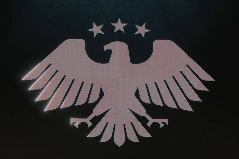 Nouveau logo de la République arabe syrienne lors de sa présentation à Damas, le 3 juillet 2025