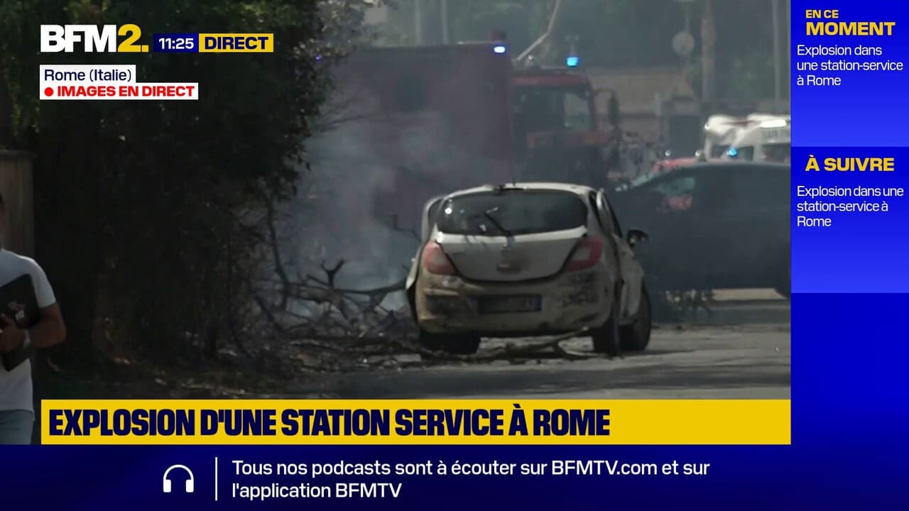 Vue de l'explosion d'une station-service à Rome