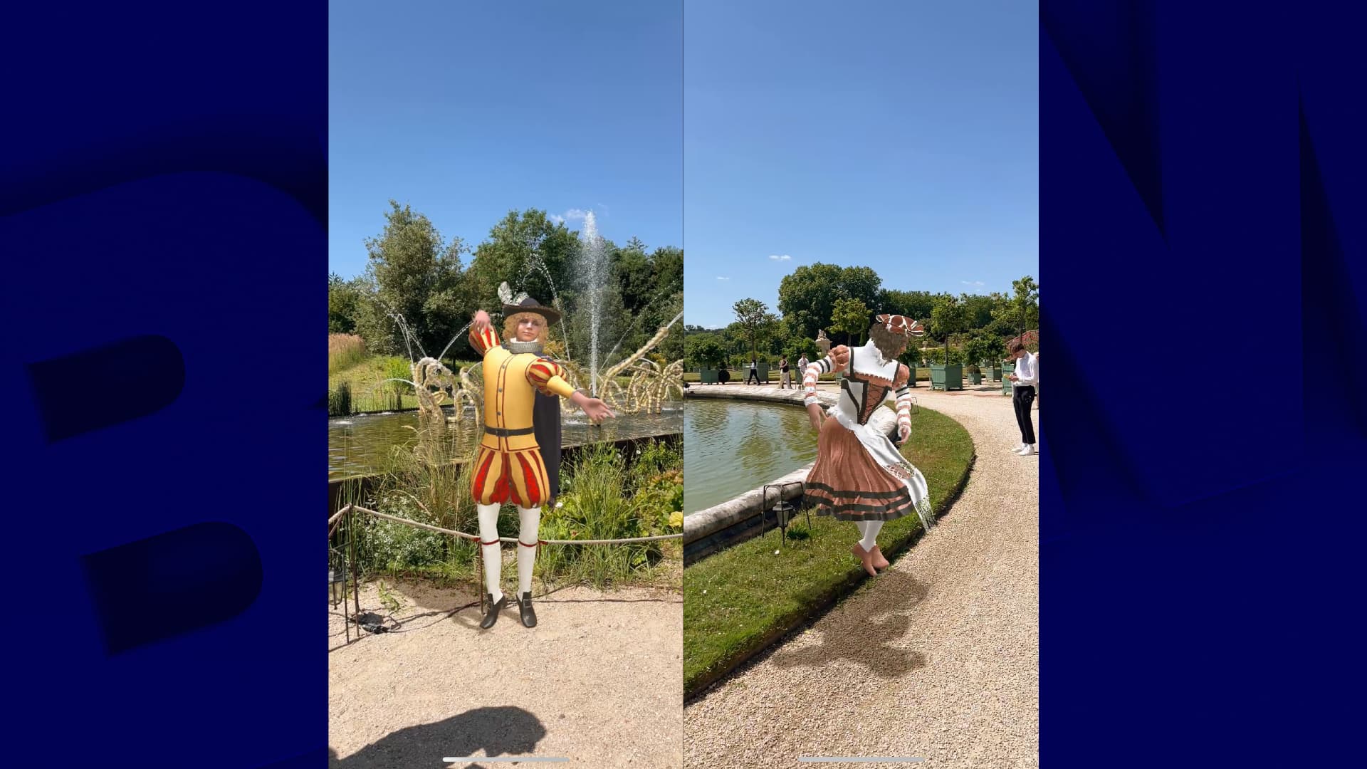 Le costume du ballet (à gauche) et du bal en masque (à droite).