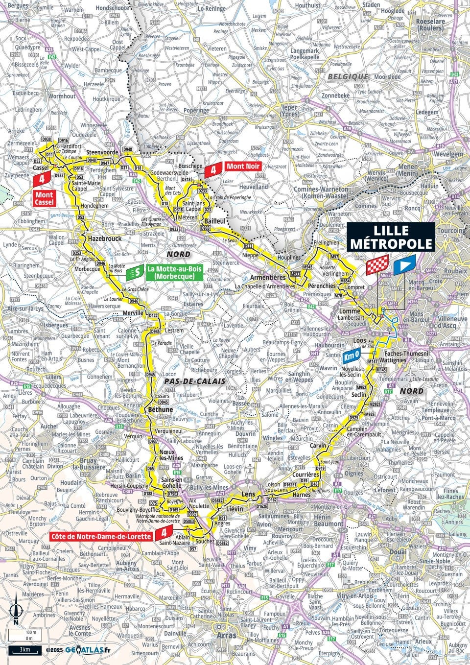 Carte de l'étape 1 du Tour de France 2025