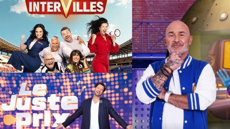 Affiches d'Intervilles, du Juste Prix et du Bigdil, émissions cultes relancées à l'antenne ces derniers mois.